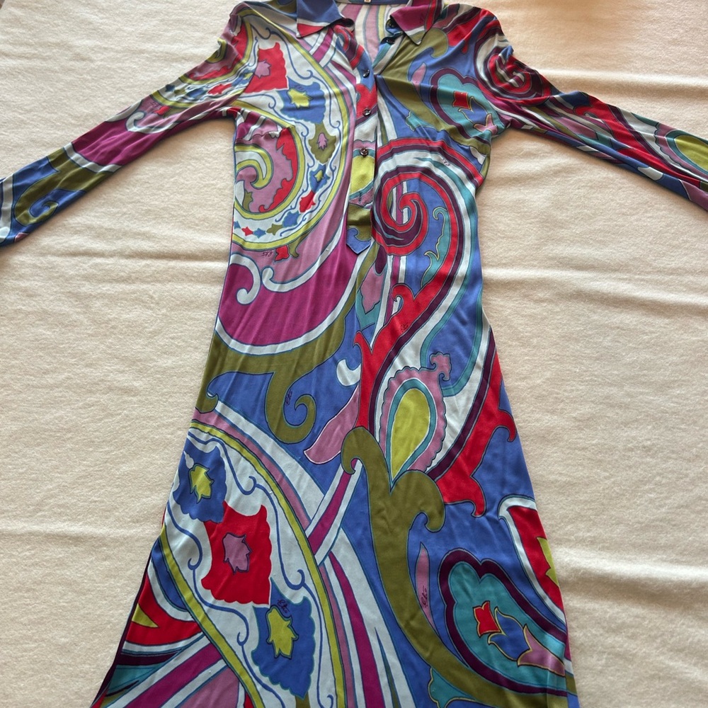 Etro Red and Blue A-line Long Sleeve Dress